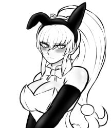 1girls black_and_white blush brave_danganronpa:_coward's_paradise bunny_ears bunnysuit danganronpa fanganronpa jodles7 large_breasts monochrome ponytail smooth_skin tsuji_rei