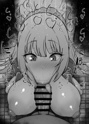 1boy 1girls :>= bare_shoulders big_breasts big_penis black_and_white blowjob blush breasts censored classroom_of_the_elite dark-skinned_male dark_skin detailed_background drooling erect_nipples eyelashes fellatio female heart human indoor inside japanese_text karuizawa_kei kurotama long_hair looking_at_viewer male male_pov oral oral_sex penis ponytail pov ribbon room saliva saliva_trail shiny shiny_skin sketch sound_effects squatting sweat text tied_hair tongue tongue_out vein veins veiny veiny_penis