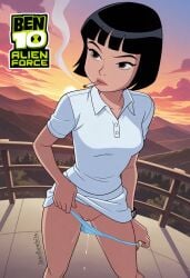 1girls ai_generated asian_female ben_10 ben_10_alien_force ben_10_ultimate_alien big_ass breasts breasts_out cartoon_network female female_only jeanbombila666 julie_yamamoto julie_yamamoto_(omniverse) panties pussy pussy_juice vagina