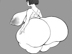 ass big_ass big_breasts busty fat_ass female gigantic_ass huge_ass hyper_ass monochrome naked nude oe_overxposure