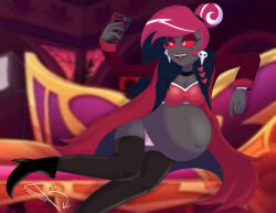 dark-skinned_female dark_skin female hazbin_hotel hellaverse holding_pregnant_belly penciljunkie pregnant pregnant_belly pregnant_female red_hair red_hair_female solo solo_female solo_focus velvette villainess