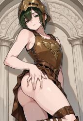 1boy 1femboy 2025 ai_generated armor ass big_ass bunnyboi61 femboy feminine_male girly green_eyes green_hair looking_at_viewer roman solo thick_thighs thighs twink