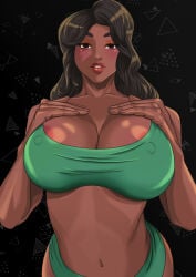 1girls areola_slip areolae big_breasts black_hair breasts dark-skinned_female dark_skin eunice_stein female female_only hotel_transylvania huge_breasts nipple_bulge solo xkorner