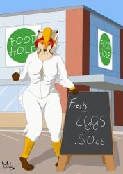 absurd_res anthro avian bird braless breasts canid canine chicken clothing costume egg erect_nipples female female/female fox galliform gallus_(genus) hi_res mammal mel_vixen mel_vixen(artist) multi_breast nipples phasianid solo