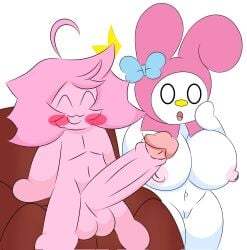 anthro big_breasts female gijinka hello_kitty_(series) kirby kirby_(series) male my_melody naked penis tagme weird_crossover