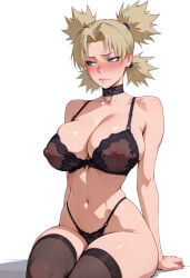 ai_generated big_breast blush dirty_blonde_hair lewdwaifulaifu lingerie naruto_(series) sitting temari