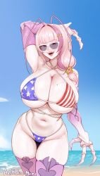 1girls 2d aestheticc-meme american_flag_bikini armpits arthropod_girl arthropod_limbs beach boobs breasts busty cockroach_girl female female_only hair hi_res highres huge_breasts indie_virtual_youtuber long_hair matara_kan mole_on_breast monster_girl pale-skinned_female pale_skin thick_thighs virtual_youtuber vtuber