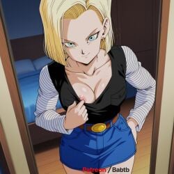 1girls after_sex ai_generated android android_18 anus ass babtb big_ass big_breasts blonde_hair blue_eyes blush breasts clothed cum dragon_ball dragon_ball_super dragon_ball_z female hetero_sex hi_res long_hair looking_at_viewer mammal nipples pussy smile smiling straight thick_thighs uncensored wide_hips