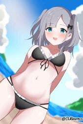 1girls 2d 2d_(artwork) 2d_artwork arm_behind_back bare_arms bare_belly bare_chest bare_hips bare_legs bare_midriff bare_navel bare_shoulders bare_skin bare_thighs belly belly_button bikini bikini_bottom bikini_only bikini_top black_bikini black_bikini_bottom black_bikini_top black_swimsuit black_swimwear blue-eyed_female blue_eyes blue_sky blush_face blush_lines blushing blushing_at_viewer blushing_female blushing_lines breasts clouds collarbone cul82877514 day daylight daytime digital digital_art digital_drawing digital_drawing_(artwork) digital_media digital_media_(artwork) drawing exposed_arms exposed_belly exposed_chest exposed_hips exposed_legs exposed_midriff exposed_navel exposed_shoulders exposed_skin exposed_thighs female female_focus female_only flushed flushed_face grey-haired_female grey_hair groin halterneck hand_behind_back head_tilt kaga_sumire lean_figure looking_at_viewer looking_down looking_down_at_viewer medium_hair midriff mole mole_on_body mole_on_cheek mole_on_face mole_under_eye narrow_waist navel ocean_background open_mouth open_mouth_smile outdoor outdoor_background outdoors outside parted_lips petite petite_body petite_breasts petite_female petite_girl petite_tits portrait sea sea_background seaside shoulders silver-haired_female silver_hair silver_hair_female sky sky_background slender_body slender_waist slim_female slim_waist small_boobs small_breasts small_tits smile smiley_face smiling smiling_at_viewer solo standing string_bikini swimsuit swimwear thigh_gap thighs tied_hair tilted_head tiny_breasts tiny_tits tongue two_side_up upper_body vspo! wide_hips