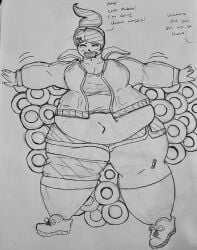 asahina_aoi bandage_on_leg bbw danganronpa danganronpa:_trigger_happy_havoc donut eating food food_on_face jacket laying_on_back overweight overweight_female tight_clothes tight_shorts weight_gain