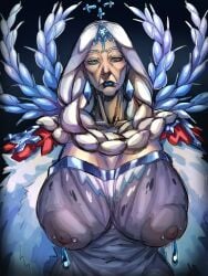 1girl 1girls areolae big_breasts blue_lipstick breast_expansion breasts breasts_bigger_than_head clothed clothing demeter demeter_(hades) ear_piercing earrings gilf goddess greek_mythology hades_(game) hades_(series) hag hair huge_breasts large_breasts looking_at_viewer mature mature_female mature_woman milf mythology nipple_piercing nipples nipples_visible_through_clothing no_bra old_lady old_woman older_female pierced_nipples piercing sagging_breasts saggy_breasts see-through see-through_clothing tofo_u wrinkles
