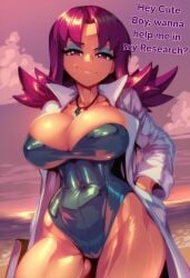 1girls ai_generated bare_arms bare_legs bare_shoulders bare_thighs big_breasts clothed clothing color female female_focus female_only game_freak gigiti hi_res large_breasts light-skinned_female light_skin long_hair looking_at_viewer nintendo one-piece_swimsuit pokemon pokemon_trainer professor_ivy_(pokemon_anime) proffessor smug smug_face solo solo_female standing swimsuit thick_thighs trogiai