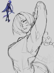 armpit armpit_crease armpit_fetish armpits ass_peek bangs_over_one_eye braid kemkeem2 kemmet101 pit promeia_(zenless_zone_zero) showing_armpit showing_off sideboob sketch wip zenless_zone_zero