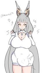 animal_ears bulge_through_clothing cleavage core_crystal core_crystal_(xenoblade) dickgirl facial_markings futanari golden_eyes humanoid kemonomimi kitsune long_hair monado17 nia_(blade) nia_(blade)_(xenoblade) nia_(xenoblade) self_upload silver_hair solo sweater xenoblade_(series) xenoblade_chronicles_2