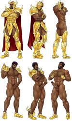 ai_assisted bara beard black_male character_sheet gay golden_armor golden_bull golden_helmet hairy jerking male male_only saint_seiya shoulder_plates taurus_aldebaran yaoi