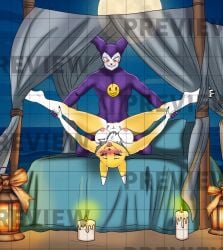 bandai_namco beach blushing breasts couple_sex digimon digimon_tamers female_fox fox hands_on_legs imp impmon legs_apart legs_spread outside_sex renamon tagme vixen