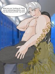 1boy 1male bottomwear buff buff_male eproctophilia eproctophillia fart fart_cloud fart_everywhere fart_fetish farting farts kinkhero male_fart male_only original_character topless topless_male wet wet_body wet_skin