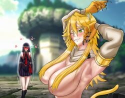 akame_(akame_ga_kill!) akame_ga_kill! armpit_fetish armpits big_boobs big_breasts big_tits big_titties bisexual bisexual_female black_hair blonde blonde_female blonde_hair blondie blush blush_lines blushing cat_ears catgirl excited excited_female falling_in_love female female_focus female_only furry furry_female heart heart_eyes large_boobs large_breasts large_tits large_titties leone_(akame_ga_kill!) lesbian lesbian_female lesbians long_hair looking_at_breasts naked naked_female nude nude_female pose posing short_hair strong_female strong_woman swordswoman tall_female taller_female tomboy