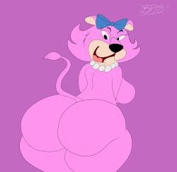 anthro big_ass big_butt blastprocessing16 breasts eyebrows eyelashes feline female fur hanna-barbera hi_res lila_the_lioness mountain_lion necklace pink_fur smile snagglepuss_(series) tail