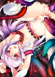 1girls anal animal_ear blood breasts bunny_ear cum cum_inside double_penetration female fuyouchu long_hair naked_thighhighs nude purple_hair pussy red_eyes reisen_udongein_inaba sex solo tears tentacle thighhighs torn_clothes torn_thighhighs touhou upside-down vaginal_penetration virgin white_legwear white_thighhighs