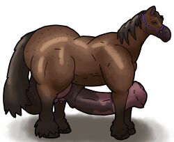 animal_genitalia ass balls big_balls big_butt big_penis brown_body brown_fur dark_eyes digital_drawing_(artwork) digital_media_(artwork) dominogooper equid equine equine_genitalia equine_penis feral fur genitals hi_res hooves horse horse_penis horsecock huge_balls huge_cock hyper hyper_balls hyper_genitalia hyper_penis male mammal mane muscular penis reins side_view solo solo_focus zoophilia