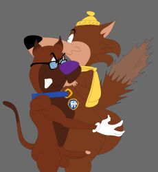 anthro anthro_on_anthro balls big_ass big_butt blastprocessing16 brown_fur bubble_ass bubble_butt canid canine canis cartoony collar fur gay glasses gloves great_dane hanna-barbera hat hi_res huge_cock loopy_(loopy_de_loop) loopy_de_loop original_character scary_smile tail teeth touching_ass wolf yellow_scarf