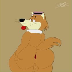 anus big_ass big_butt blastprocessing16 brown_fur bubble_ass bubble_butt canid canine canis fur hanna-barbera hat hi_res hokey_wolf showing_ass smile tail tongue_out whiskers wolf
