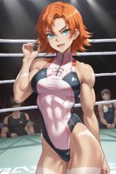 1girls ai_generated codestormcynet nora_valkyrie orange_hair rwby teal_eyes wrestling_outfit