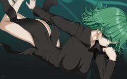 1girls ass big_ass big_butt dress female female_only green_eyes green_hair huge_thighs looking_at_viewer nnilaee one-punch_man short_hair solo sweat tatsumaki