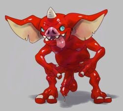 balls belly bokoblin breath_of_the_wild dripping_penis foreskin half-erect horn male male_only navel nintendo penis precum precum_drip slightly_chubby solo the_legend_of_zelda tongue_out zeiroslion