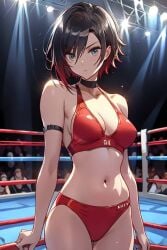 1girls ai_generated codestormcynet red_hair ruby_rose rwby silver_eyes wrestling_outfit