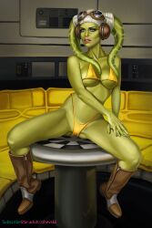 1girls big_breasts boots breasts brown_boots female_focus female_only green_eyes hera_syndulla hi_res looking_at_viewer nipples rzhevskii simple_background solo spread_legs star_wars star_wars_rebels twi'lek