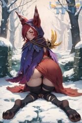 ai_generated bird_girl black_panties from_behind league_of_legends red_hair tagme touchfluffytails xayah yellow_eyes