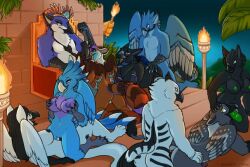 biting_penis blowjob color cowgirl_position custom_character doggy_style doggy_style_position eagle from_behind_position furry legends_of_chima multiple_boys multiple_girls no_text orgy royalty_(artist) throne wings