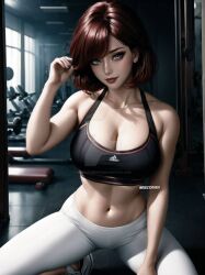 ai_generated gym_clothes gym_uniform milf mrvectorpath muscular_female red_hair rwby silver_eyes summer_rose workout_clothes