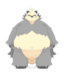 1boy 2024 anthro balls belly big_belly black_nose flaccid generation_6_pokemon genitals ginsingoo1 grey_body kemono male male_only micropenis navel nintendo overweight overweight_male pangoro penis pokemon pokemon_(species) small_penis solo solo_male white_body