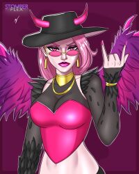 fortnite fortnite:_battle_royale harpy_haze_(fortnite) large_breasts looking_over_eyewear looking_over_glasses looking_over_sunglasses pink-tinted_eyewear sunglasses tinted_eyewear