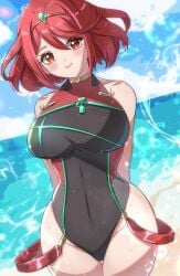 1girls breasts core_crystal female female_only looking_at_viewer nintendo pyra short_hair solo swimsuit xenoblade_(series) xenoblade_chronicles_2 zer00han