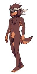 accessory alpha_channel anthro balls brown_body brown_fur canid canine caninu canis cyberconnect2 domestic_dog flaccid floppy_ears foreskin fuga:_melodies_of_steel fur genitals headband jin_macchiato little_tail_bronx male mammal navel nipples nude penis raxkiyamato solo