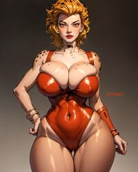 1girls ai_generated big_breasts blonde_hair busty cat_ears cat_tail catgirl cheetara curvy female female_only fr34ky solo solo_female thundercats voluptuous