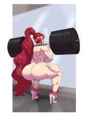 1girls annon ass back backboob biceps bimbo breasts exercise from_behind hair_pulled_back high_heels huge_ass huge_breasts lipstick long_hair looking_back makeup muscular muscular_female nude ponytail pyrrha_nikos red_footwear red_hair rwby shoes sideboob sneaker_high_heels solo squatting sweat tagme thick_thighs thighs very_high_heels very_long_hair weightlifting