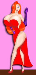 big_breasts breasts_bigger_than_head coldrules disney green_eyes implants jessica_rabbit orange_hair red_dress red_fur touchstone who_framed_roger_rabbit