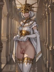 1boy ai_generated androgynous balls dark_souls dark_sun_gwyndolin dress_lift femboy feminine_male flaccid flaccid_penis fromsoftware girly gloves groupstation hi_res legwear male male_focus male_only mask masked masked_male navel otoko_no_ko penis presenting presenting_penis solo solo_male stable_diffusion standing stockings testicles trap white_hair white_legwear