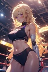 1girls ai_generated blonde_hair codestormcynet lavender_eyes rwby wrestling_outfit yang_xiao_long