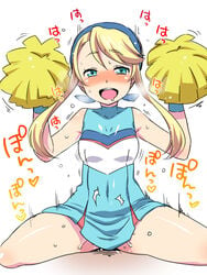 1girls blue_eyes blush cheerleader clothed_sex female heroman kanya_pyi lina_davis open_mouth pointy_chin pom_poms pov sexually_suggestive solo stealth_sex sweat