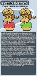 alternate_species apple applin chabble derpy_eyes fakemon information mother_(pokemon_bw) pokémon_(species) pokemon post_transformation silly_face slime slime_girl transformation