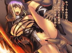 censored gradient_hair hijiri_byakuren japanese_text jonylaser long_hair multicolored_hair nipples penis pussy rape restrained sex text touhou translated vaginal_penetration yellow_eyes