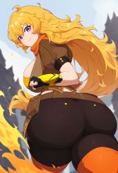 ai_generated big_ass big_butt bimbo blonde_hair female goldencum34 looking_back mommy purple_eyes rwby yang_xiao_long