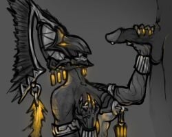 aztec black_and_white breasts feathers female glowing masturbation nipple_piercing rule_63 self_upload styanax_(warframe) tagme warframe