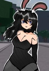 1girls artist_request black_hair bunny bunny_ears bunny_girl bunnysuit roblox roblox_background roblox_game robloxian source_request tagme the_strongest_battlegrounds